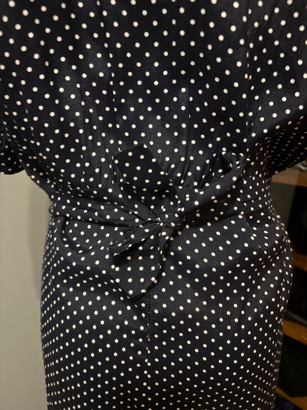 Vintage 90s Sheri Martin Polka Dot Maxi Dress | Navy Button Front Collared Dress - Picture 7 of 10